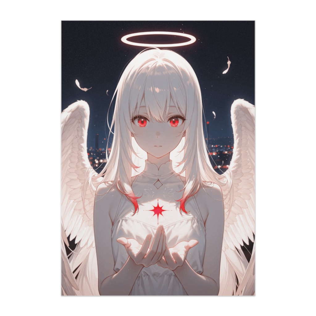 紅光を抱く白翼の天使ポスター