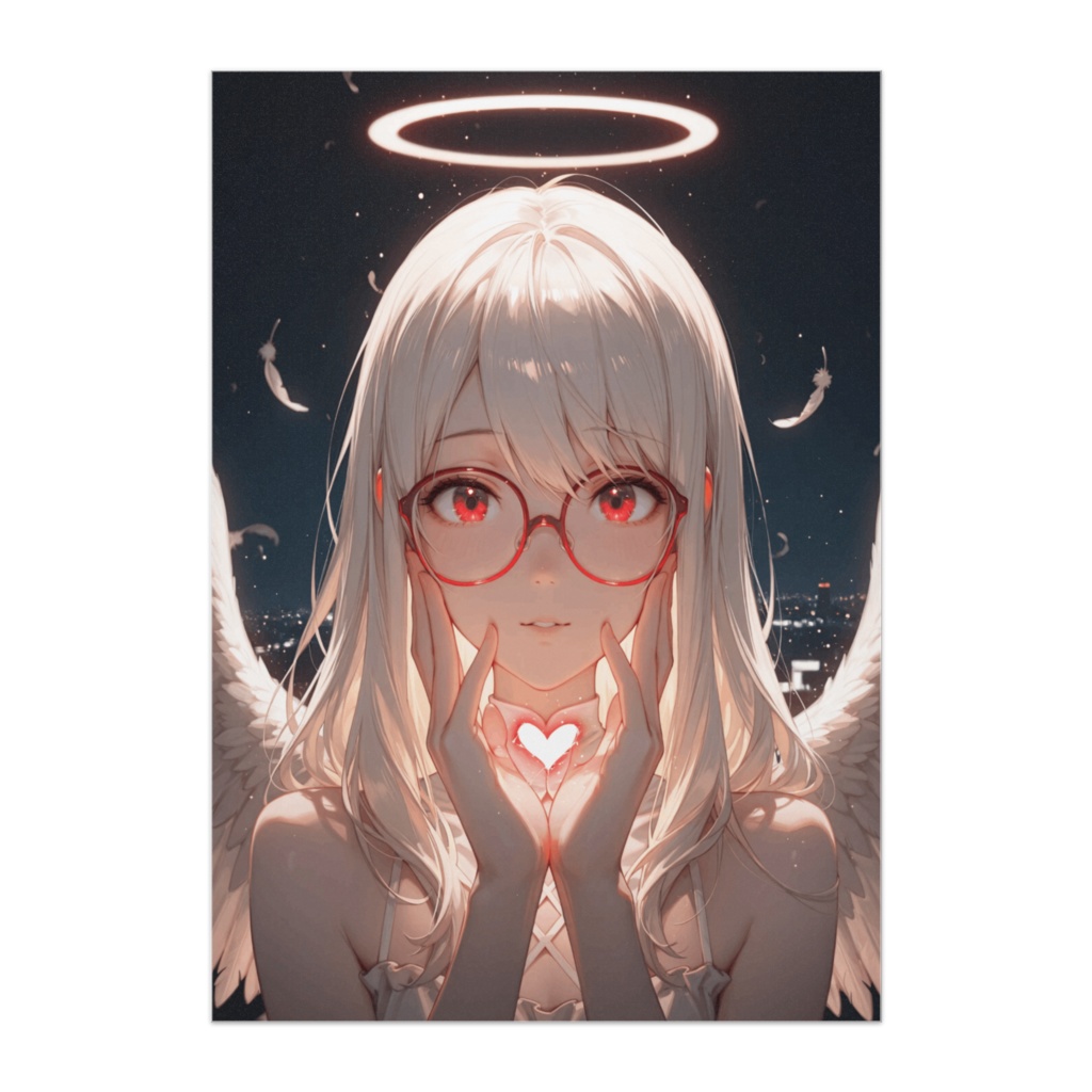 ハートの光を包む白翼の天使ポスター