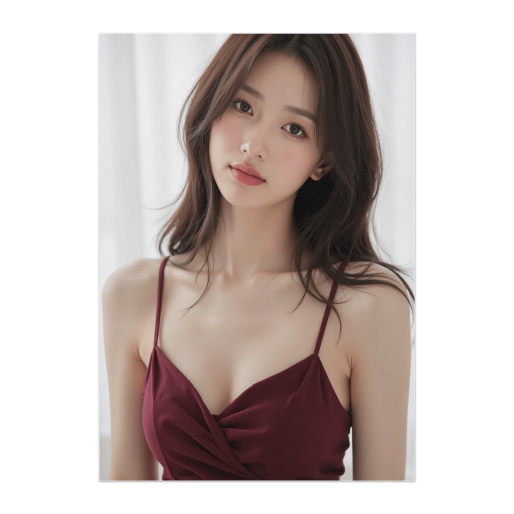 透明感あふれるワインレッドドレスの美女ポスター