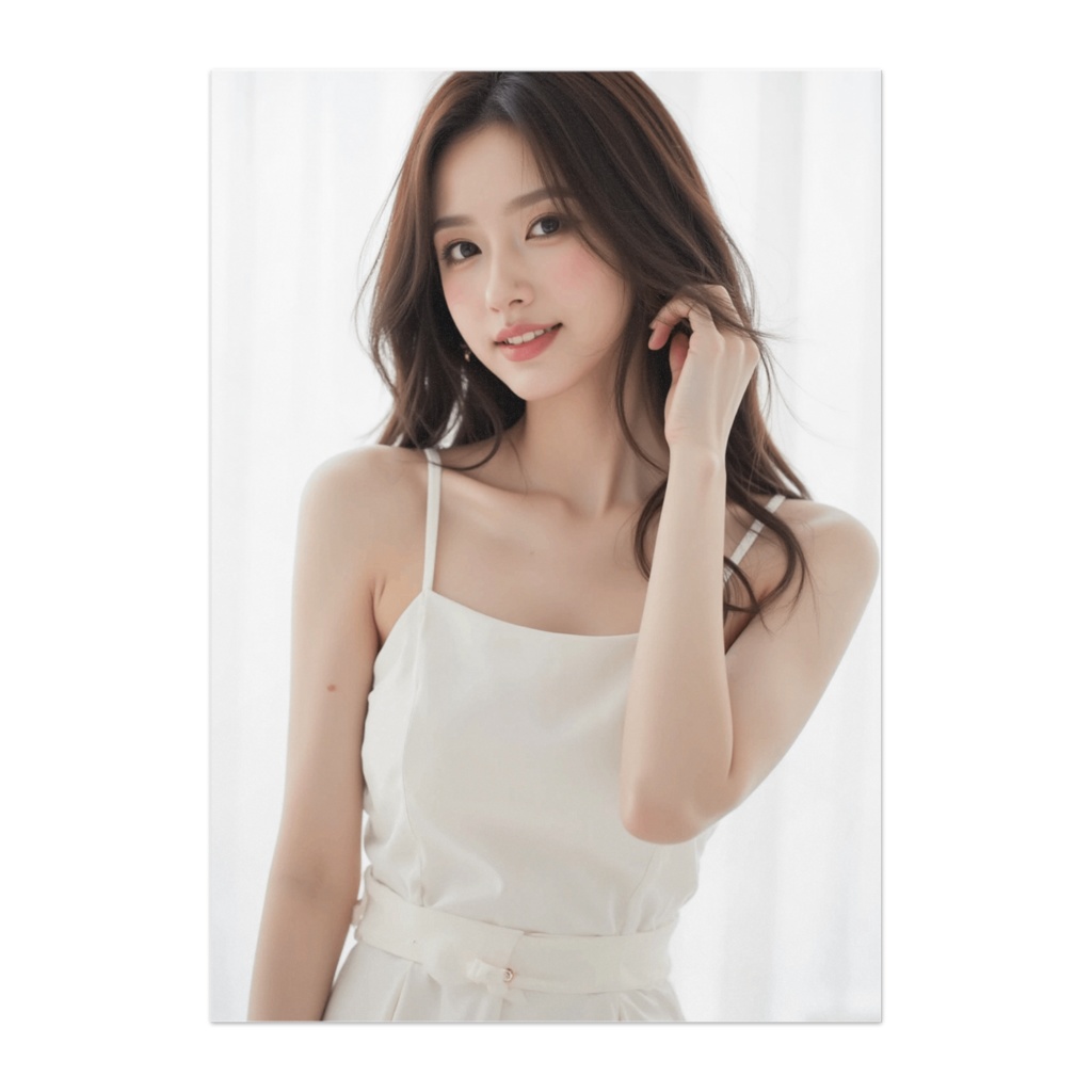 やわらかな光に包まれたホワイトドレスの美女ポスター