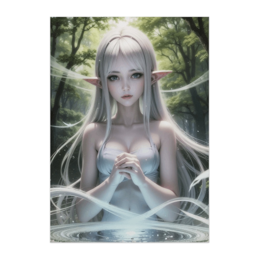 森の光に包まれたエルフの祈りポスター