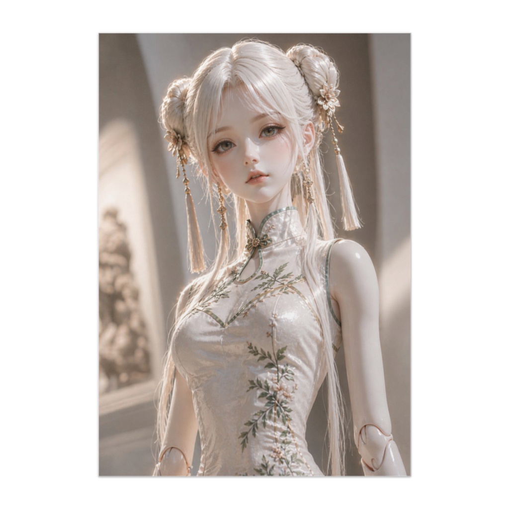 白チャイナドールドレス 斜め視線の幻想美ポスター