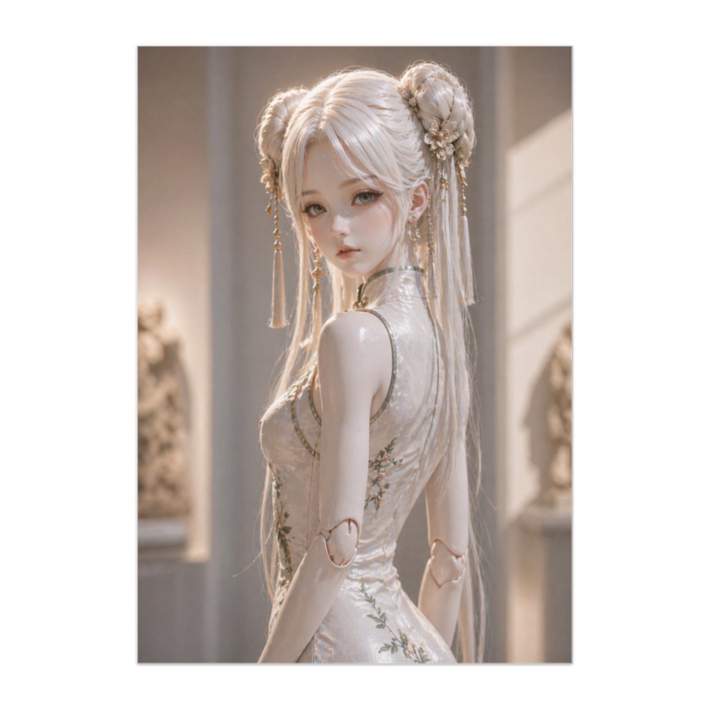 白チャイナドールドレス 振り返りの優雅ポスター