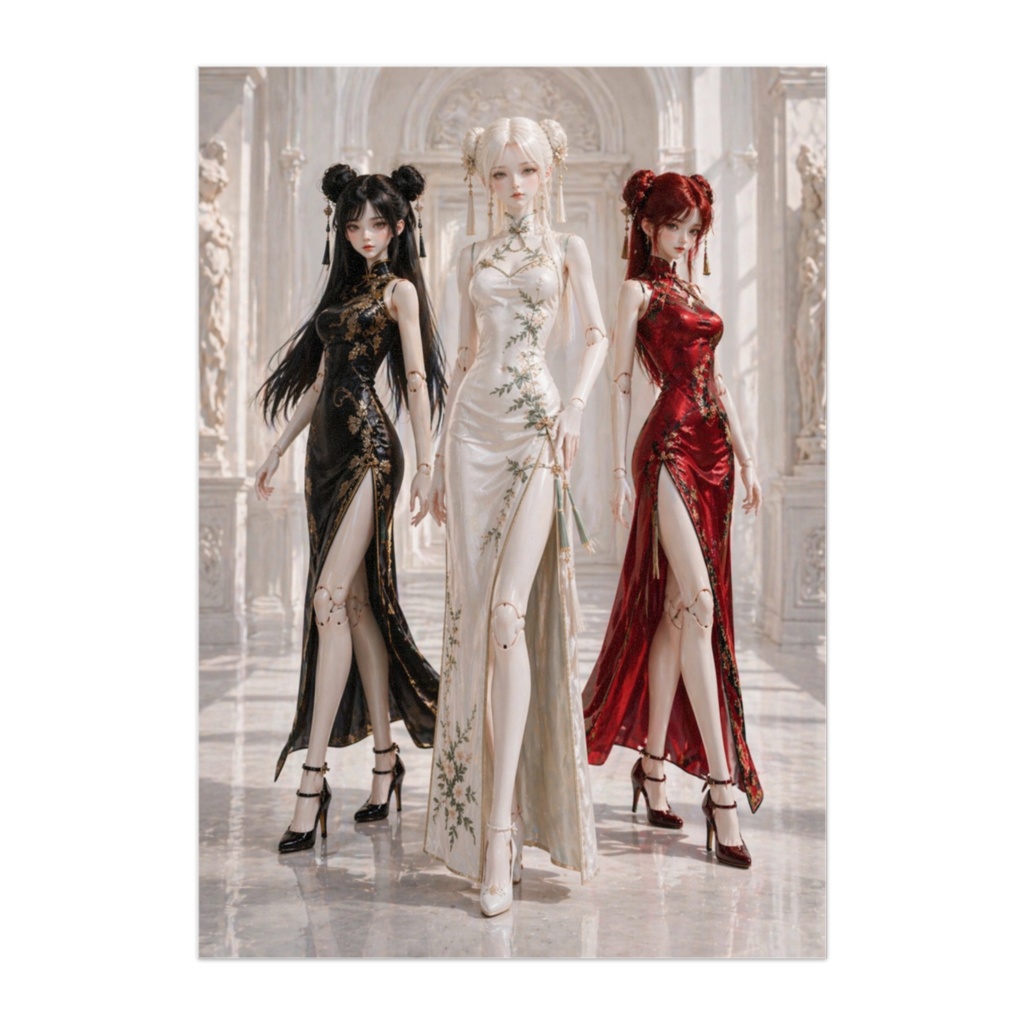 白黒赤チャイナドールドレス 三位一体ポスター