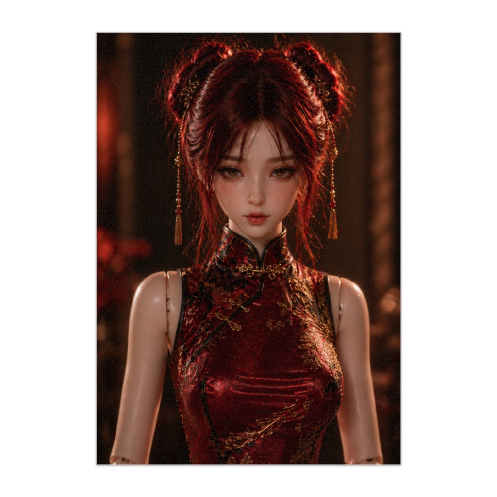 紅の視線 ― 感情を秘めたチャイナドールドレス