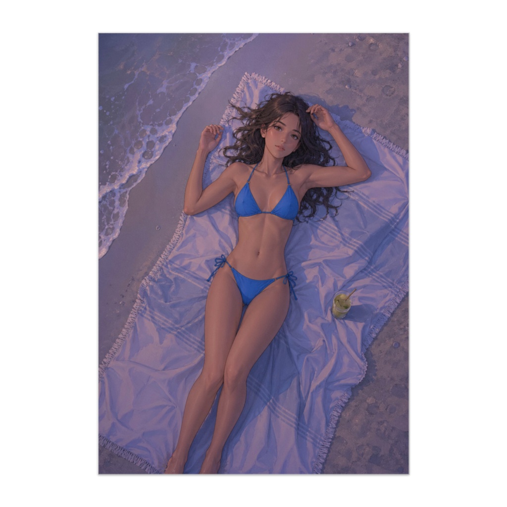 イブニングブルー・ウィスパー（静かな夕暮れのビーチ）