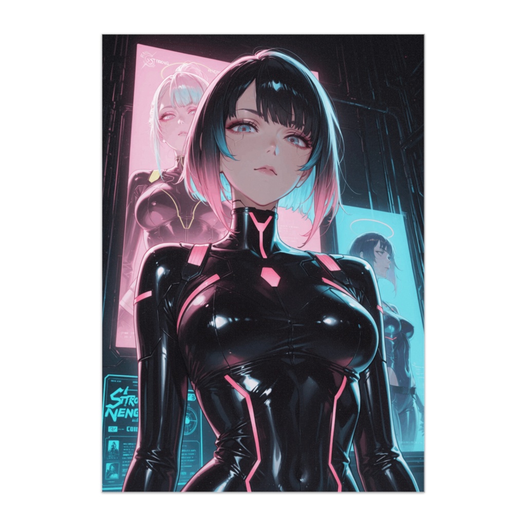 ネオン都市のラテックス美女ポートレート