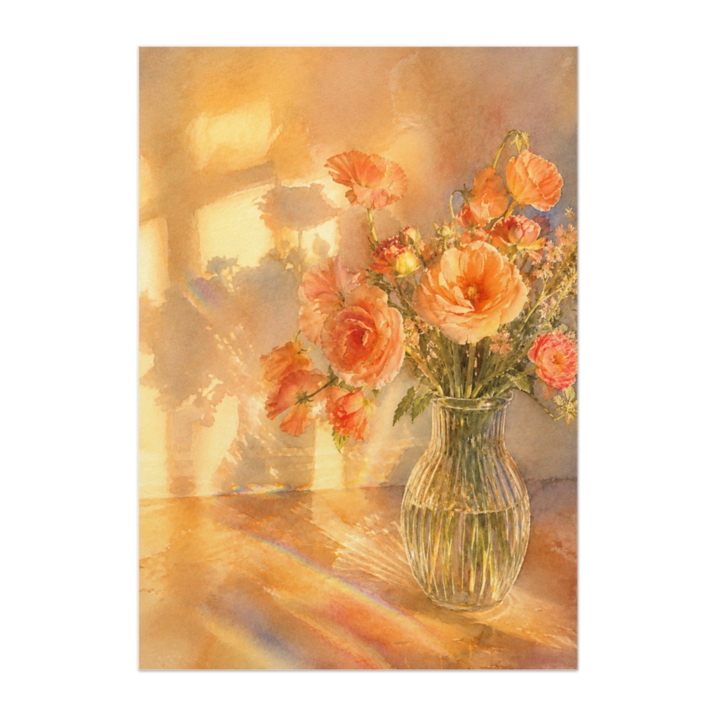 夕光に染まる花束 ― あたたかなプリズムの水彩アート