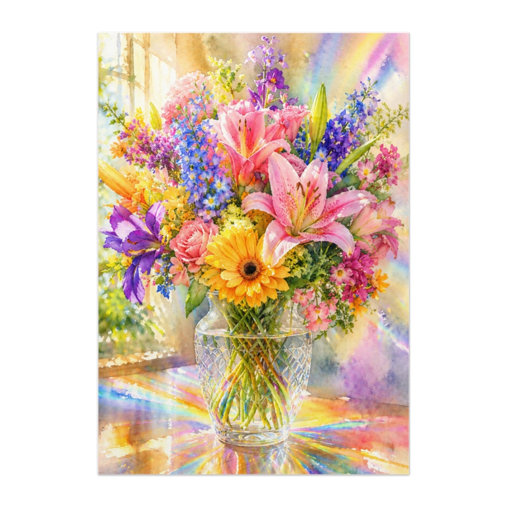 光が弾ける花束 ― プリズムに満ちたカラフル水彩アート