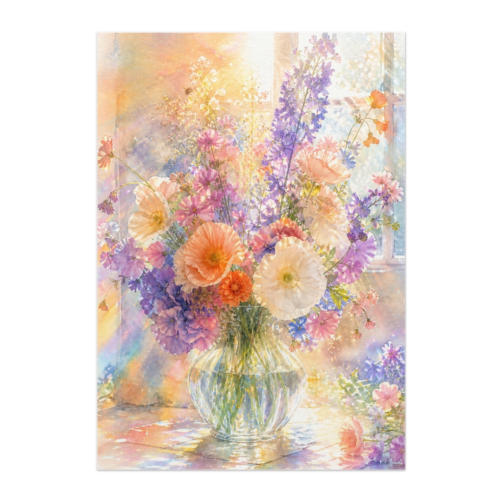 光に包まれる花束 ― やわらかな輝きの水彩アート