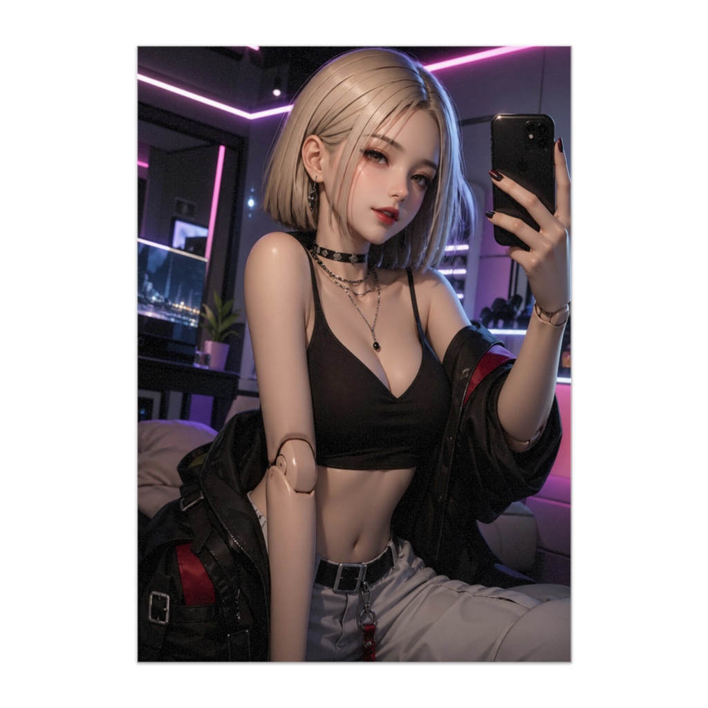 ネオンルームのドールセルフィー