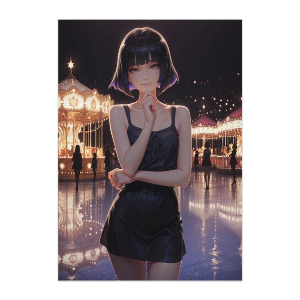 ネオンナイト遊園地 — 静けさと輝きのクールポートレート