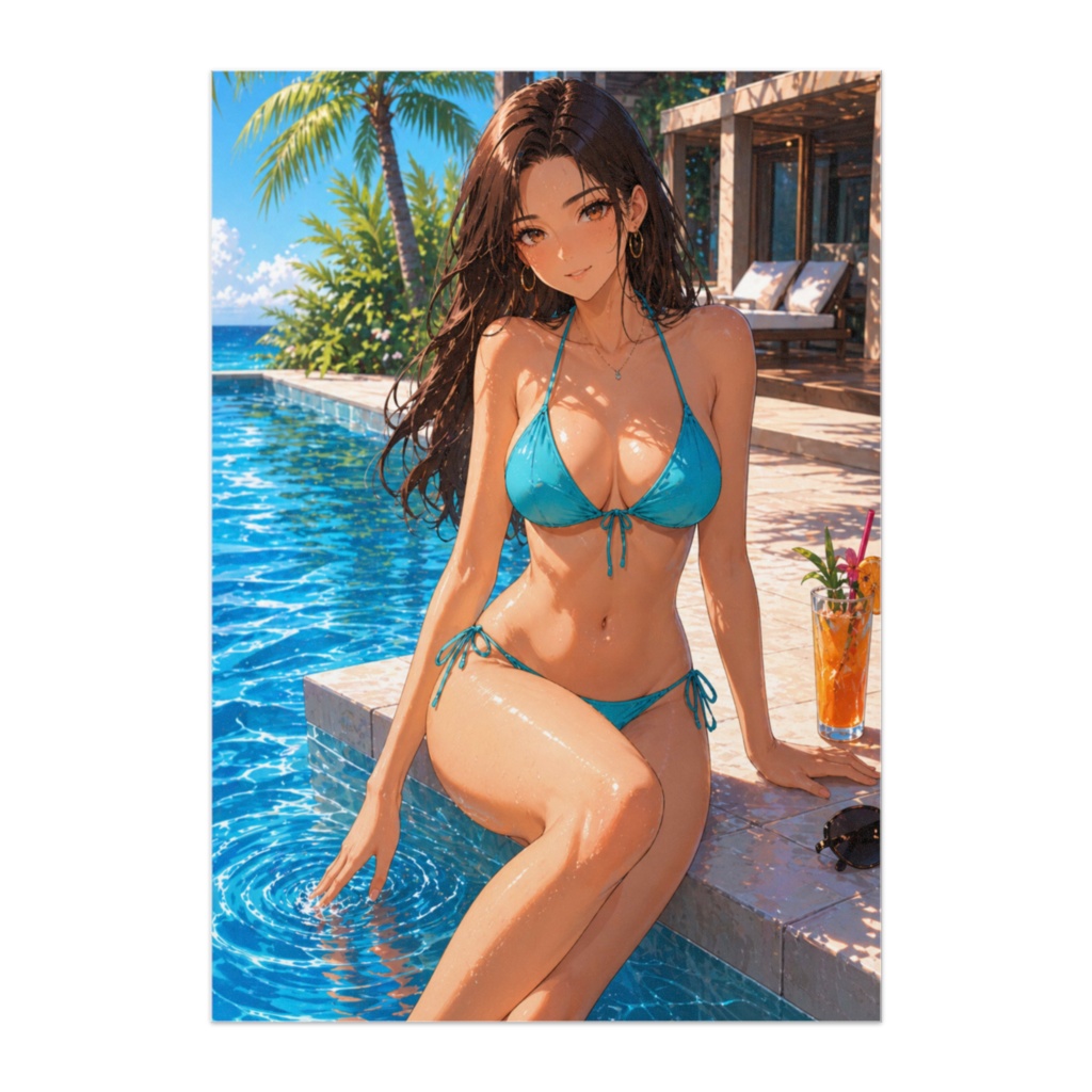 サマープールサイドの透明感美人（ターコイズビキニ）