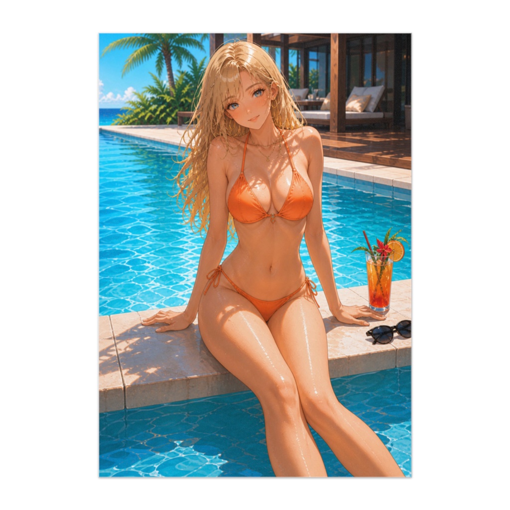 南国プールの陽光美人（オレンジビキニ）