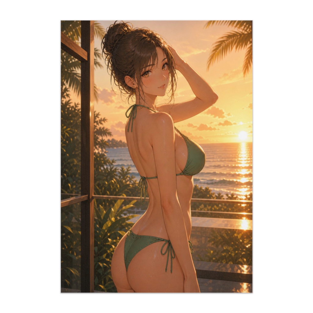 夕暮れリゾートの大人美人（グリーンビキニ）