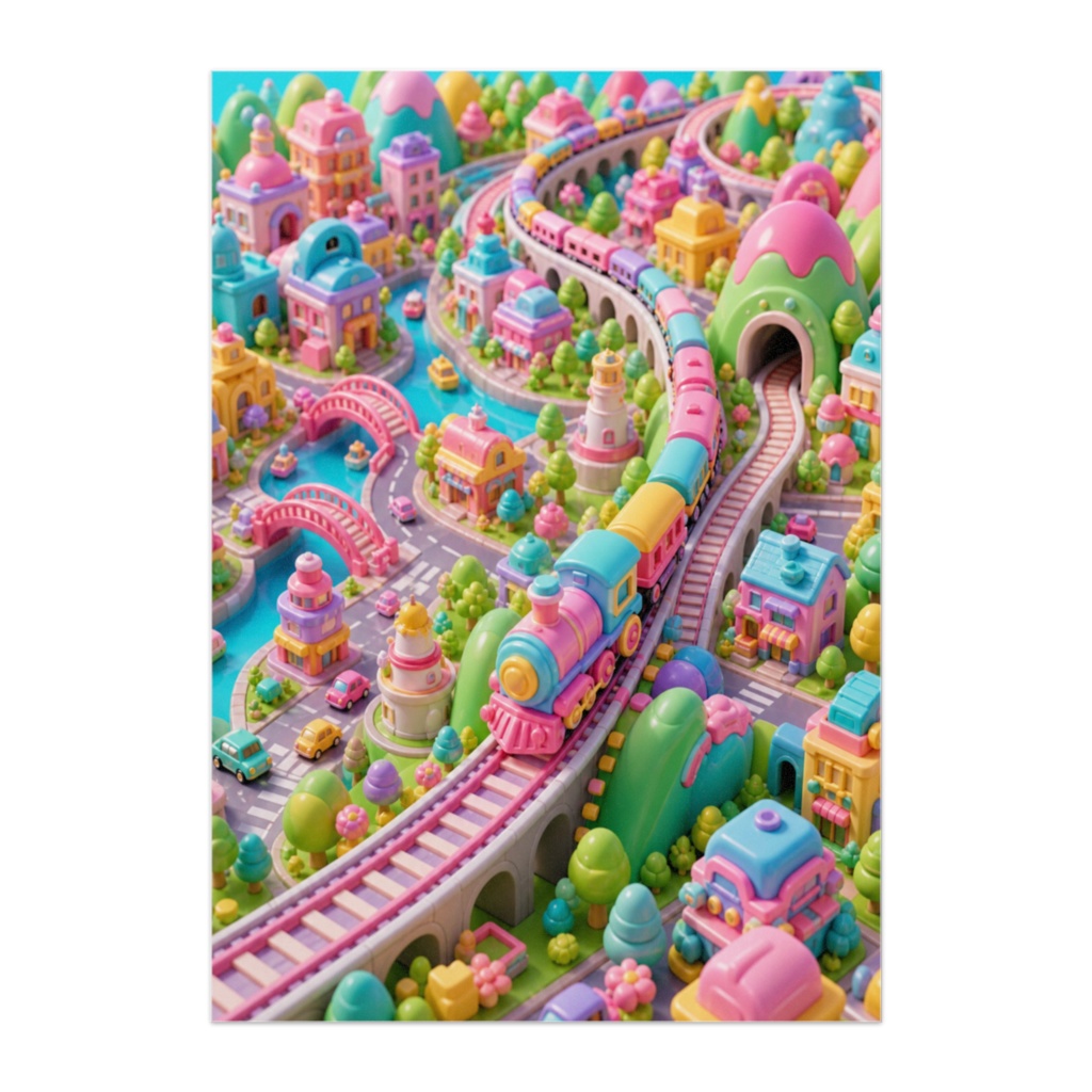 トイドリームシティ｜カラフル列車のミニチュアポスター
