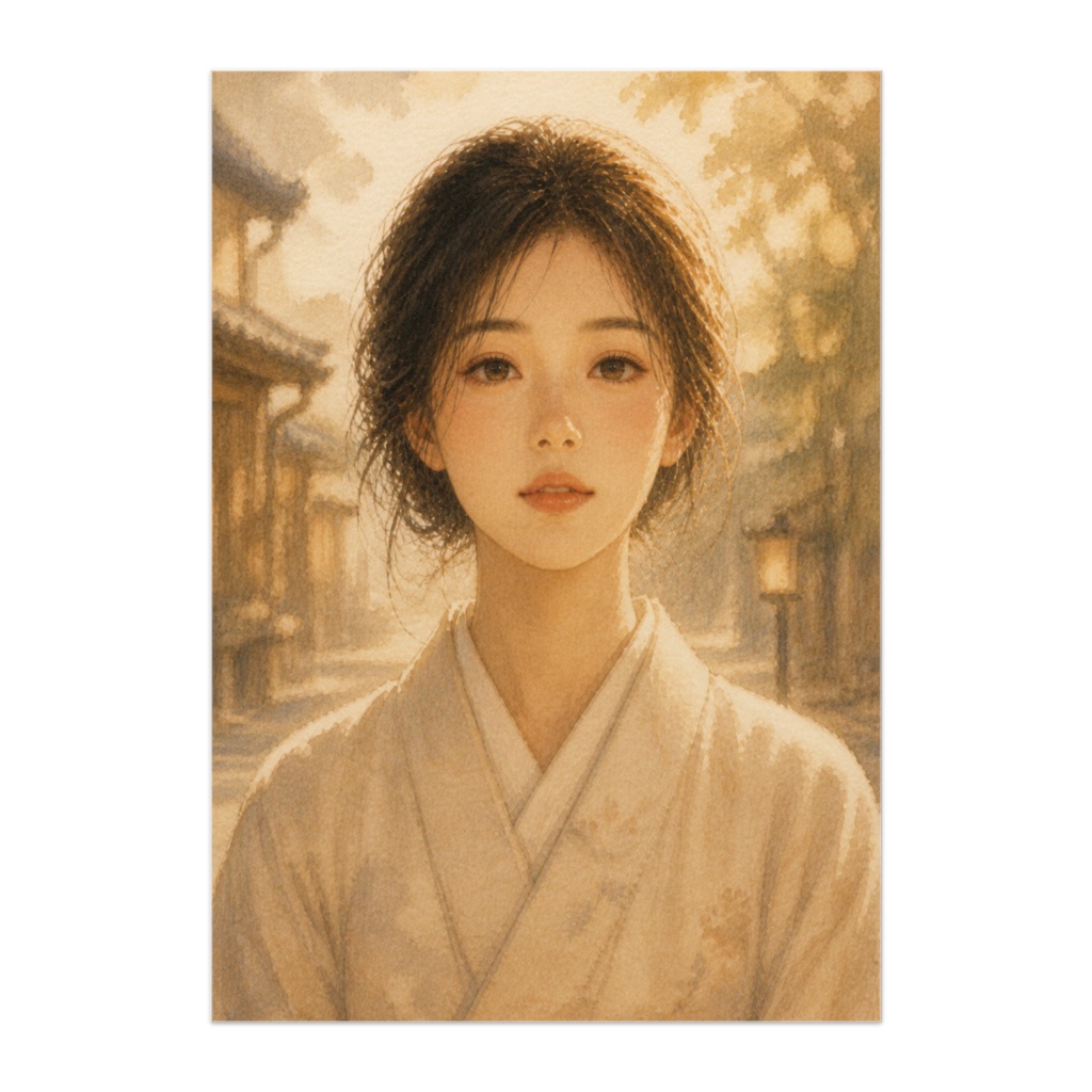 やわらかな記憶 ― 光に包まれた女性（水彩風ポスター）
