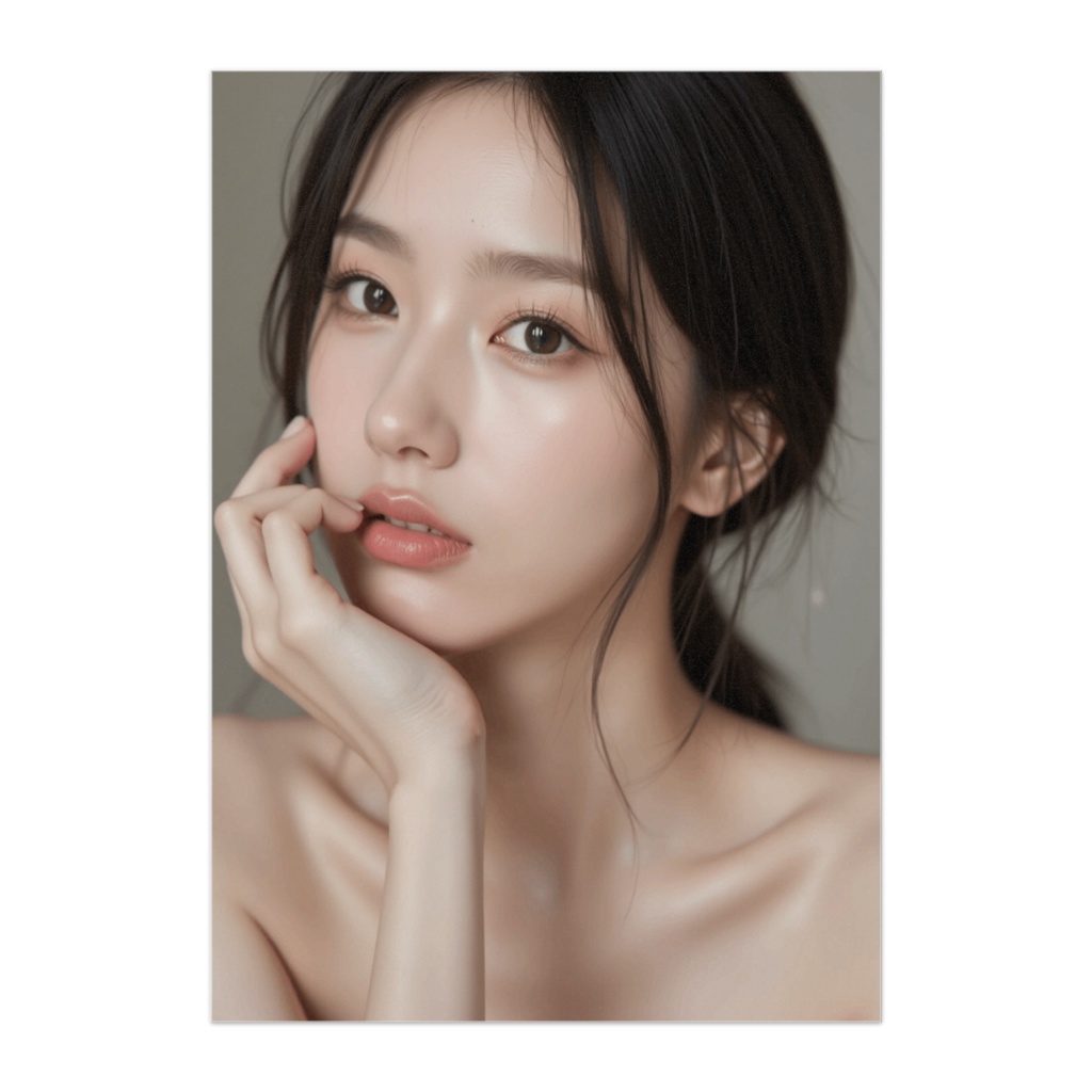 上品なツヤ肌ポートレート｜高級コスメ広告風リアル美女アート