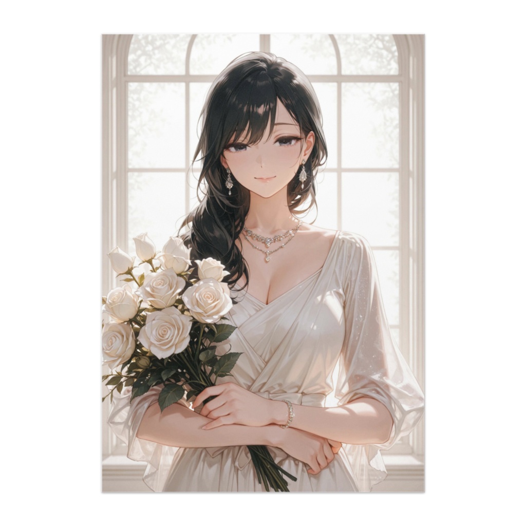白薔薇とエレガントな美女｜透明感あふれる上品ポスター