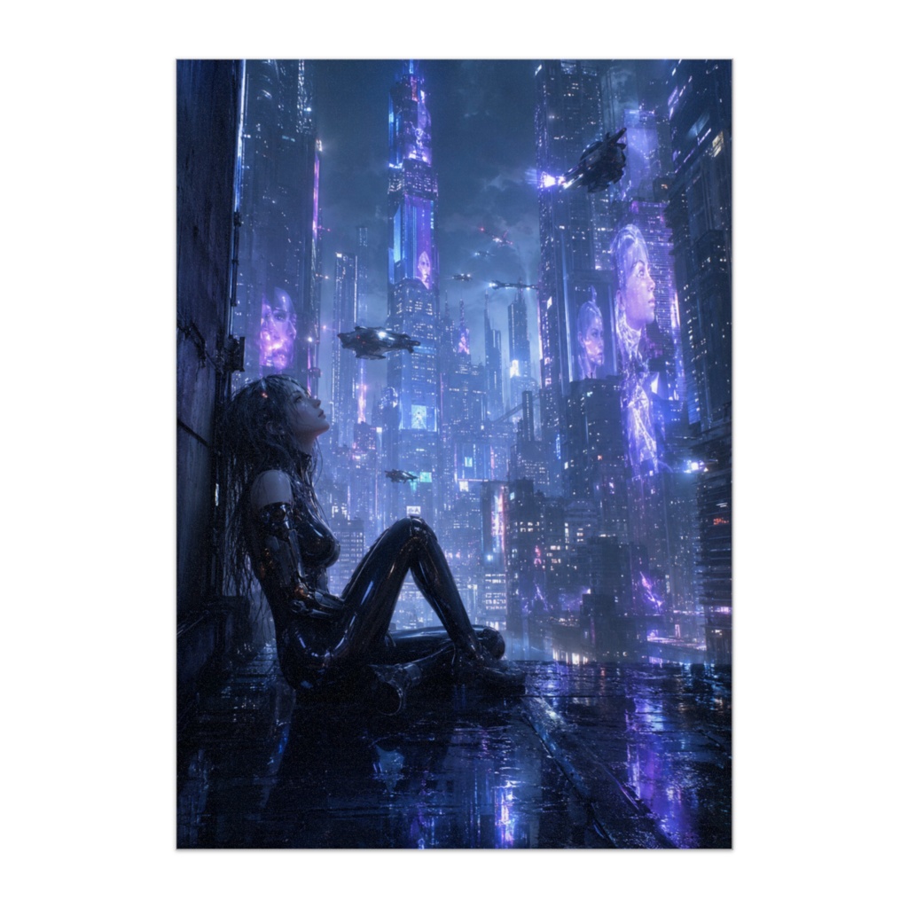 雨の巨大都市と黒のサイボーグ