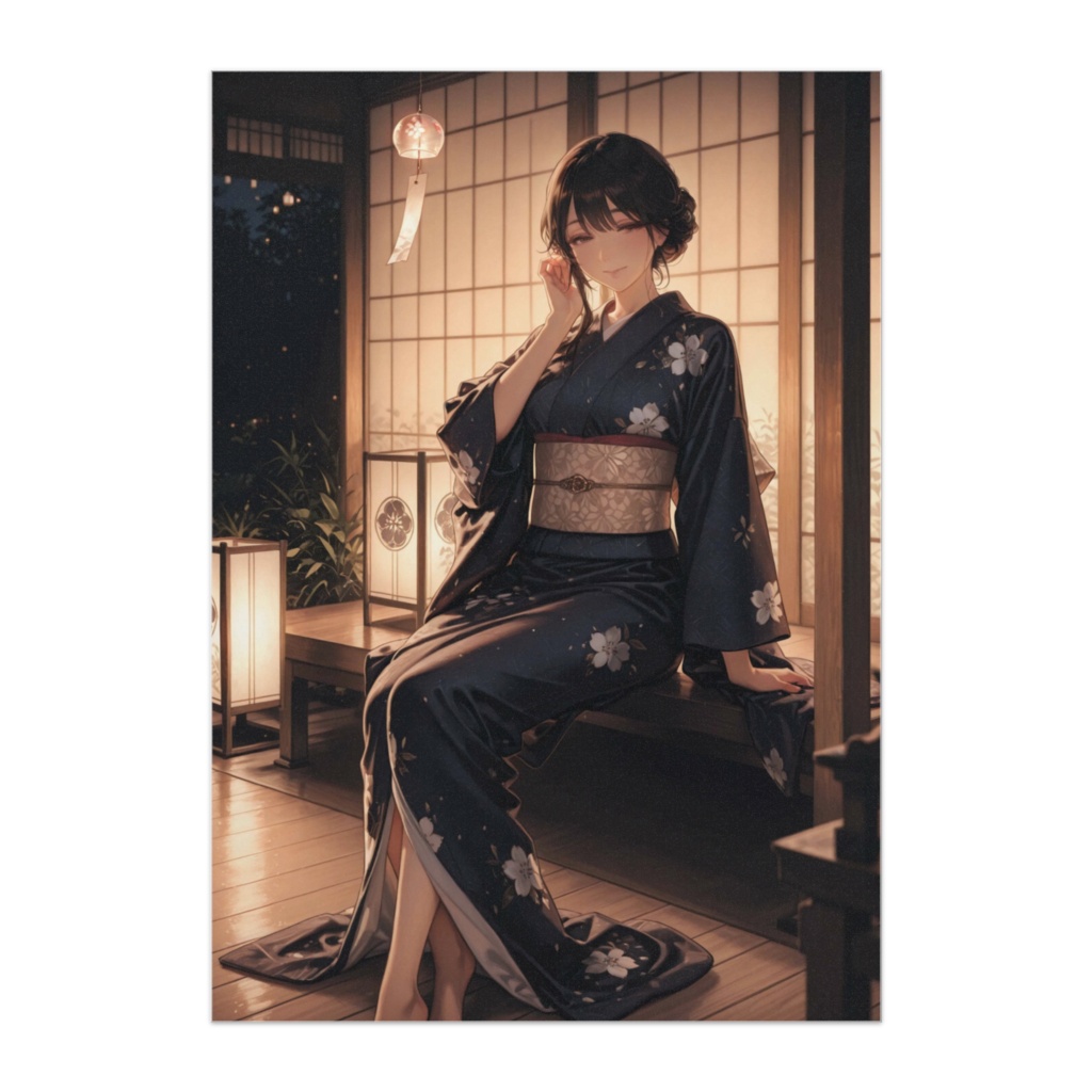夏夜の縁側美人