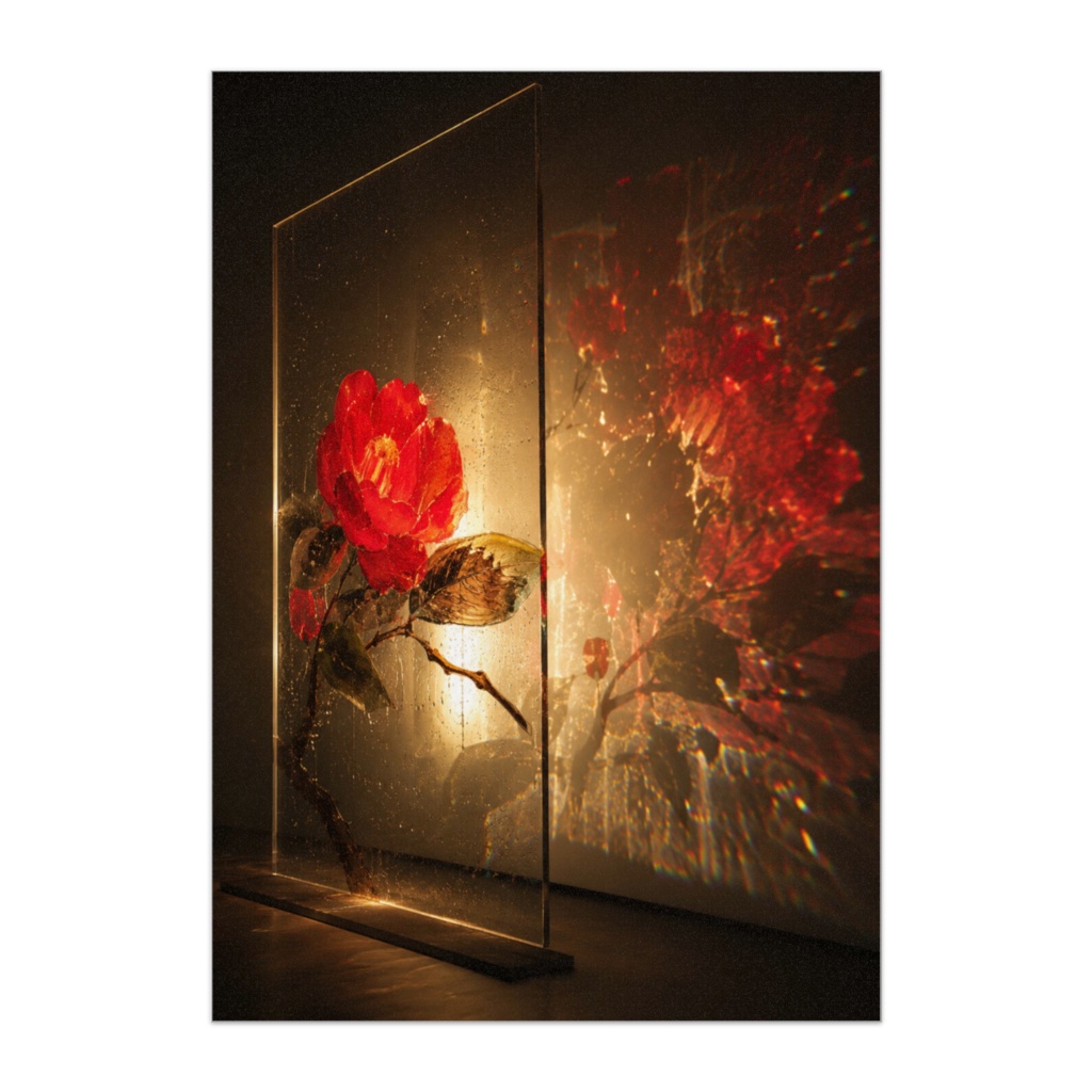 光に咲く紅椿 ― Glass Projection Art