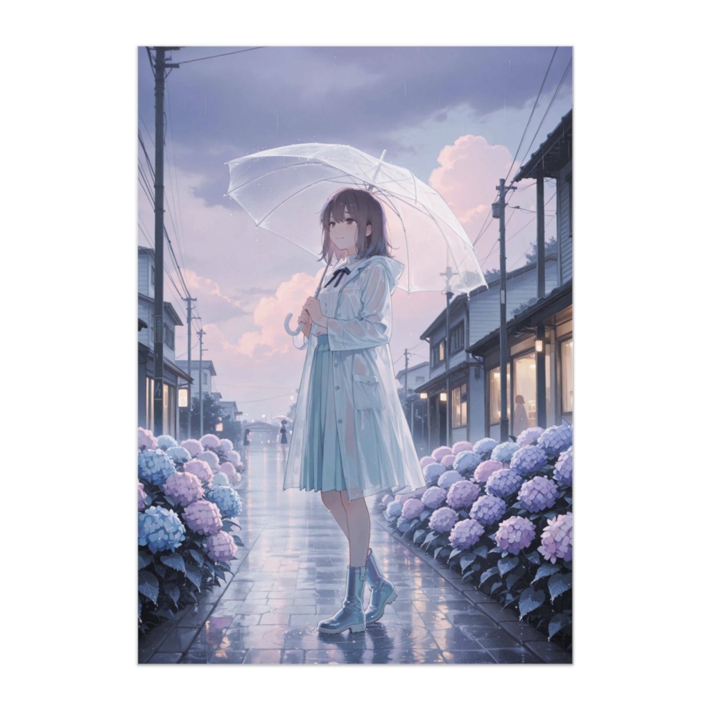 雨上がりのアジサイ通学路