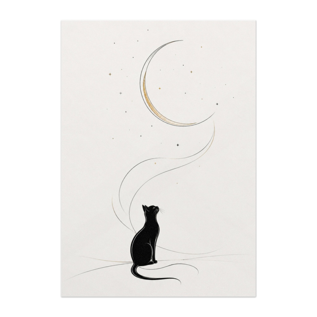 三日月を見上げる黒猫