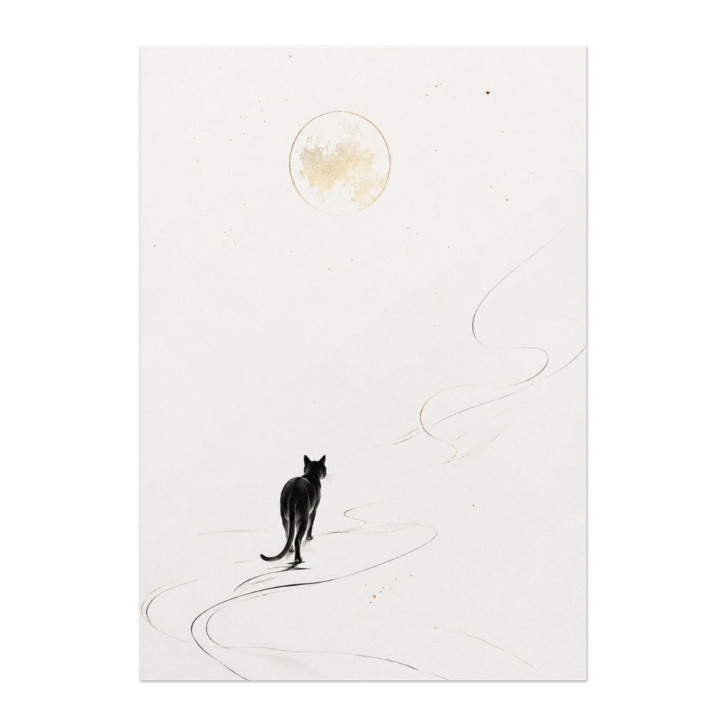夜明け前を歩く黒猫