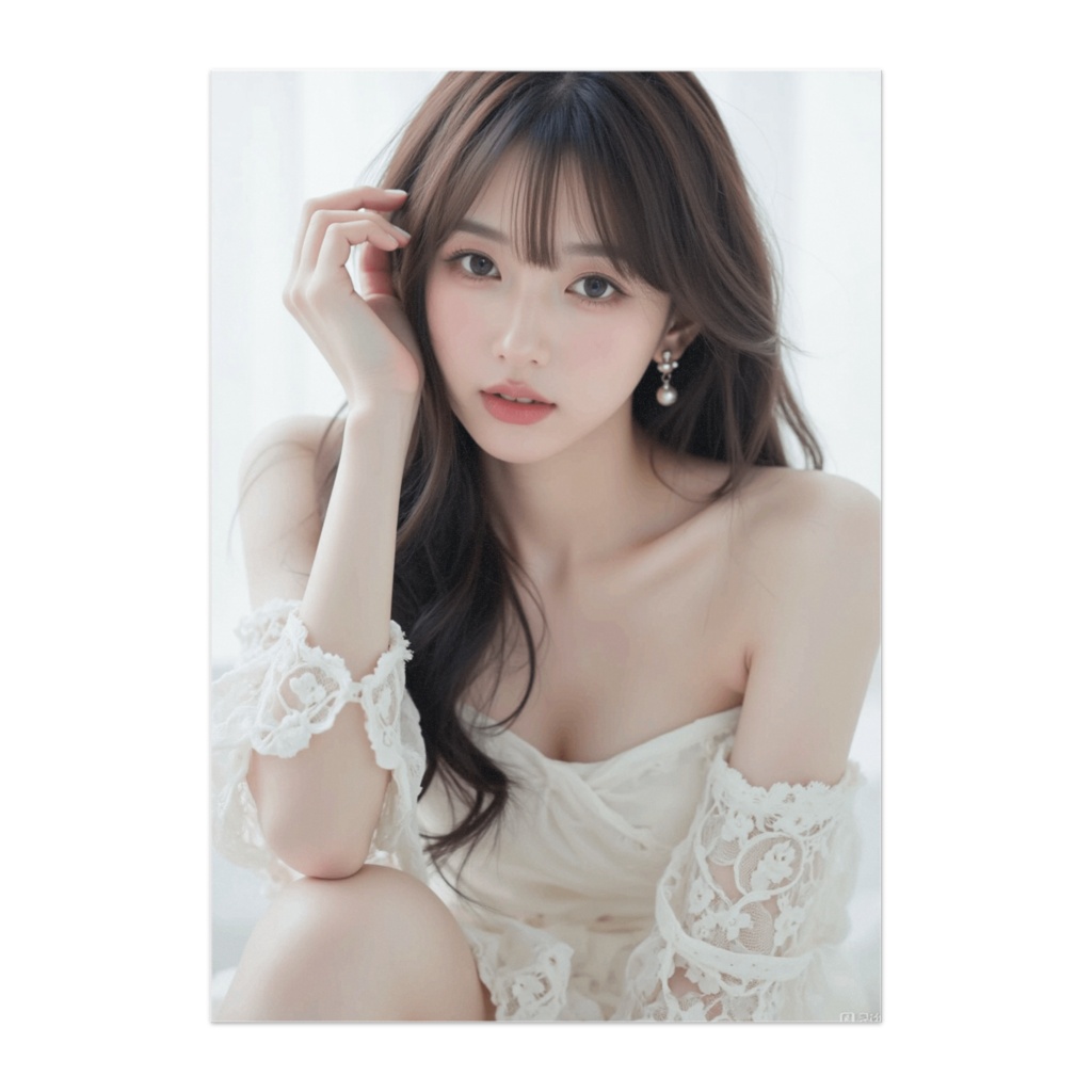 やさしい微笑みのレースドレス美女ポスター