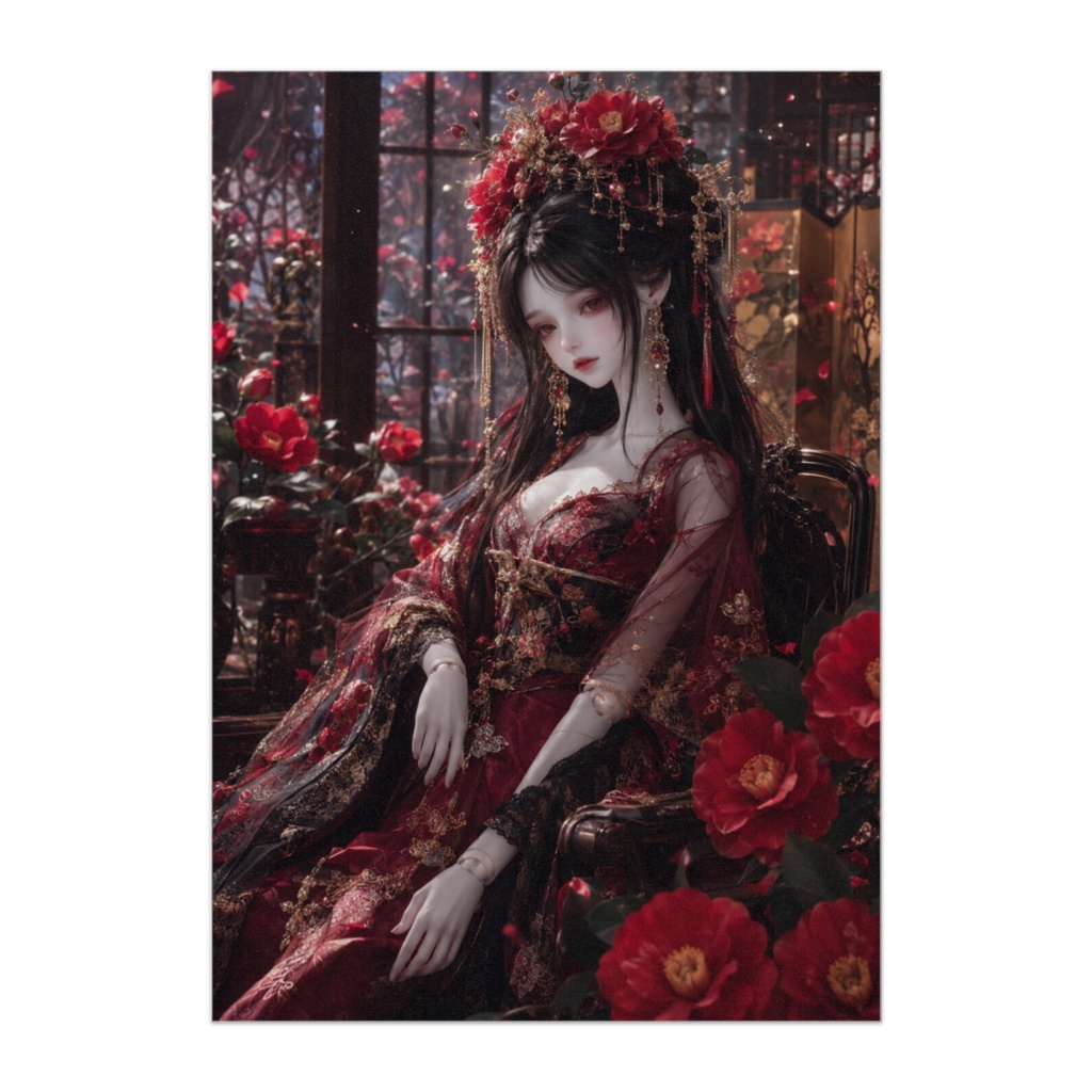 Flower Porcelain Dolls - Crimson Camellia