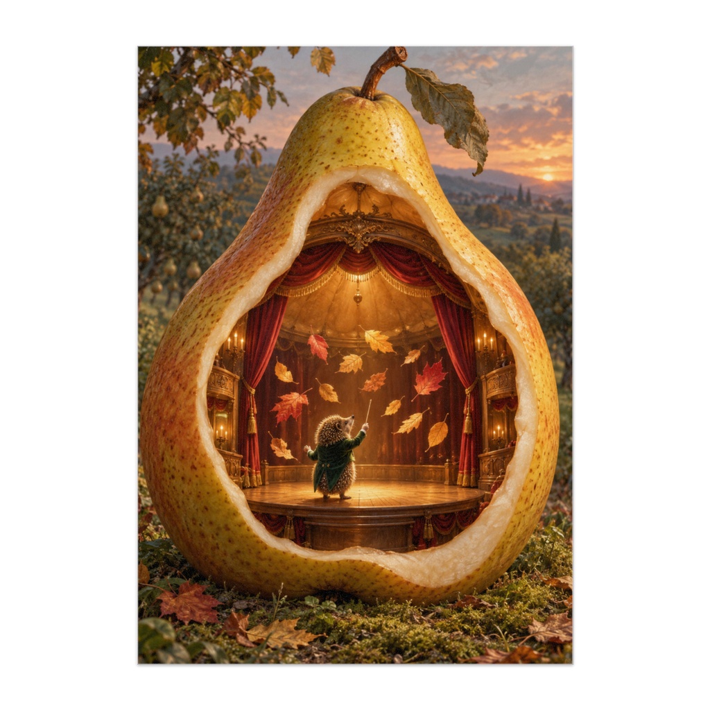 洋梨の中の演奏会｜THE PEAR ORCHESTRA｜幻想シュールアートポスター