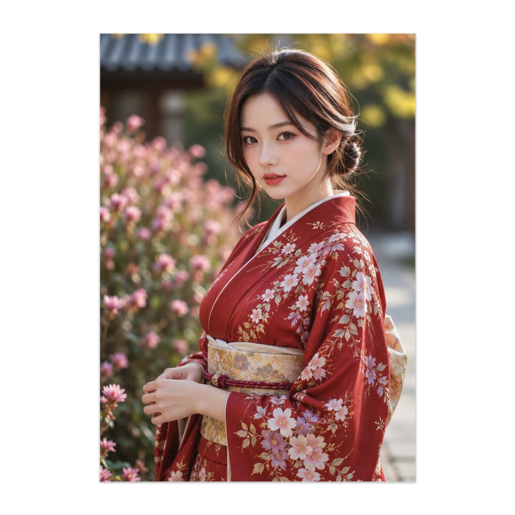 紅花の庭｜CRIMSON GARDEN ― 紅の着物と花咲く庭園