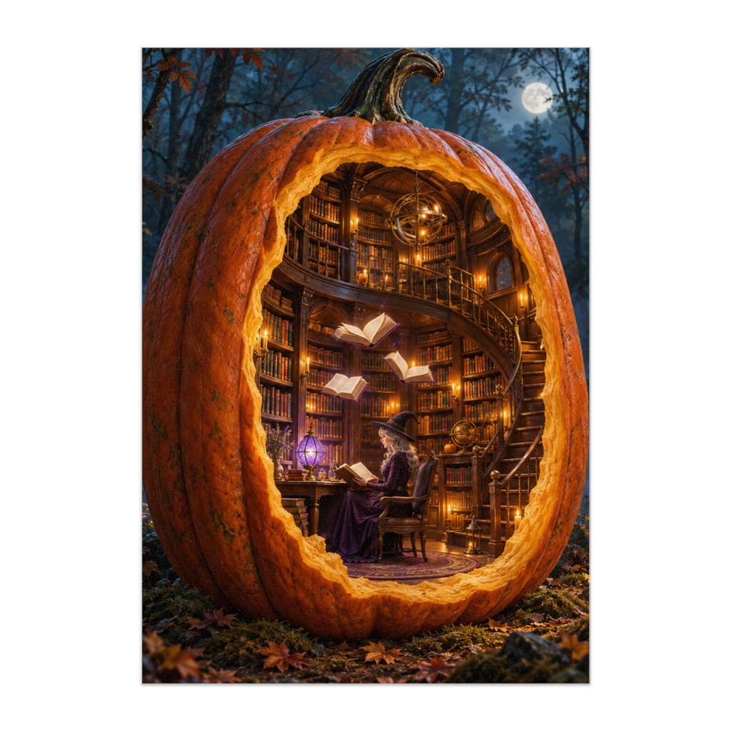 かぼちゃの中の魔女の図書館|THE PUMPKIN LIBRARY|ハロウィン幻想アートポスター