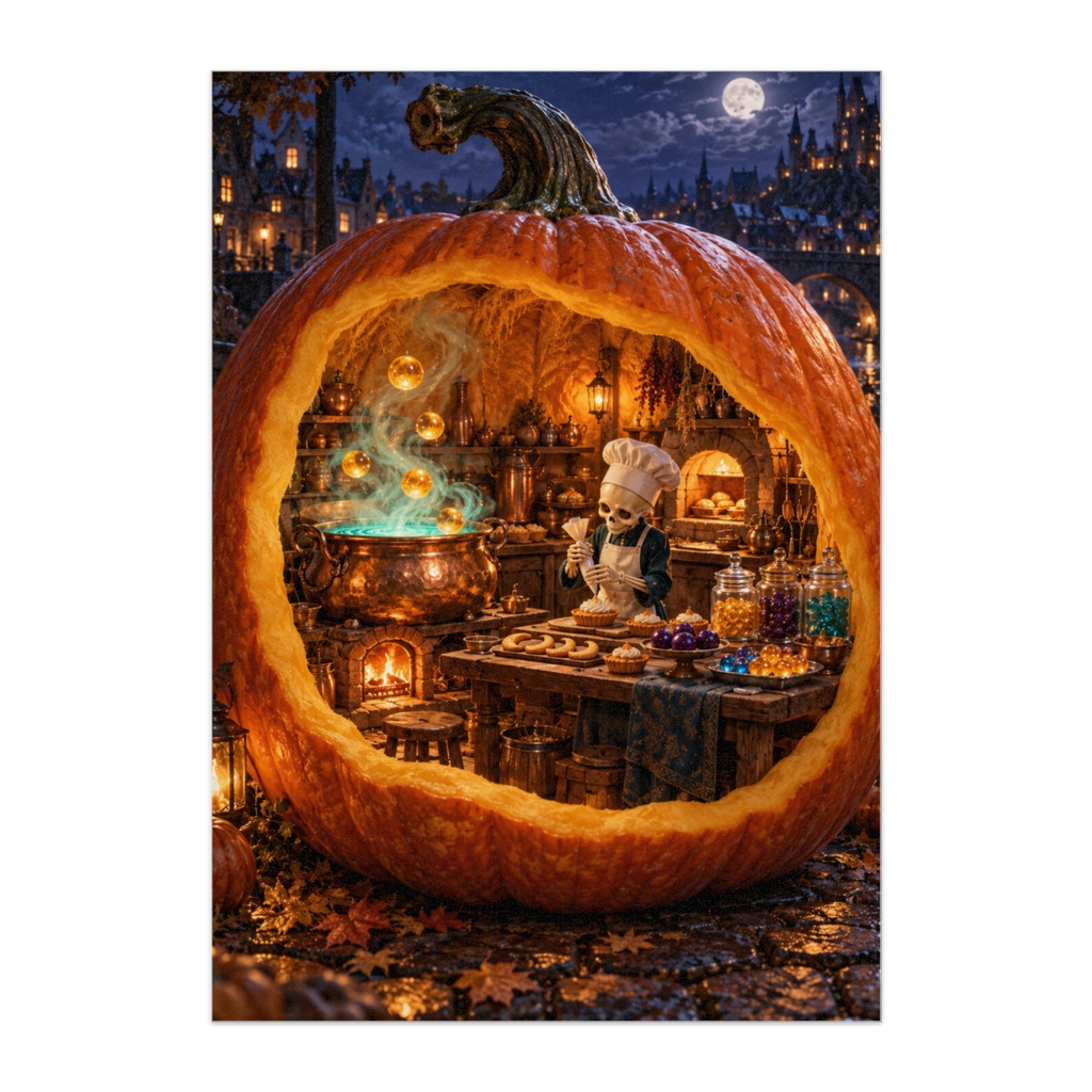 かぼちゃの中の真夜中の菓子工房｜THE MIDNIGHT CONFECTIONERY｜ハロウィン幻想アートポスター