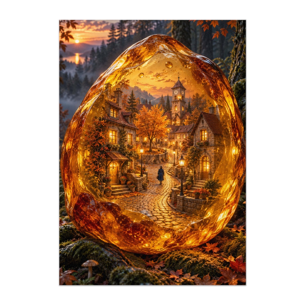 琥珀の中の秋の街｜THE AMBER TOWN｜幻想アートポスター
