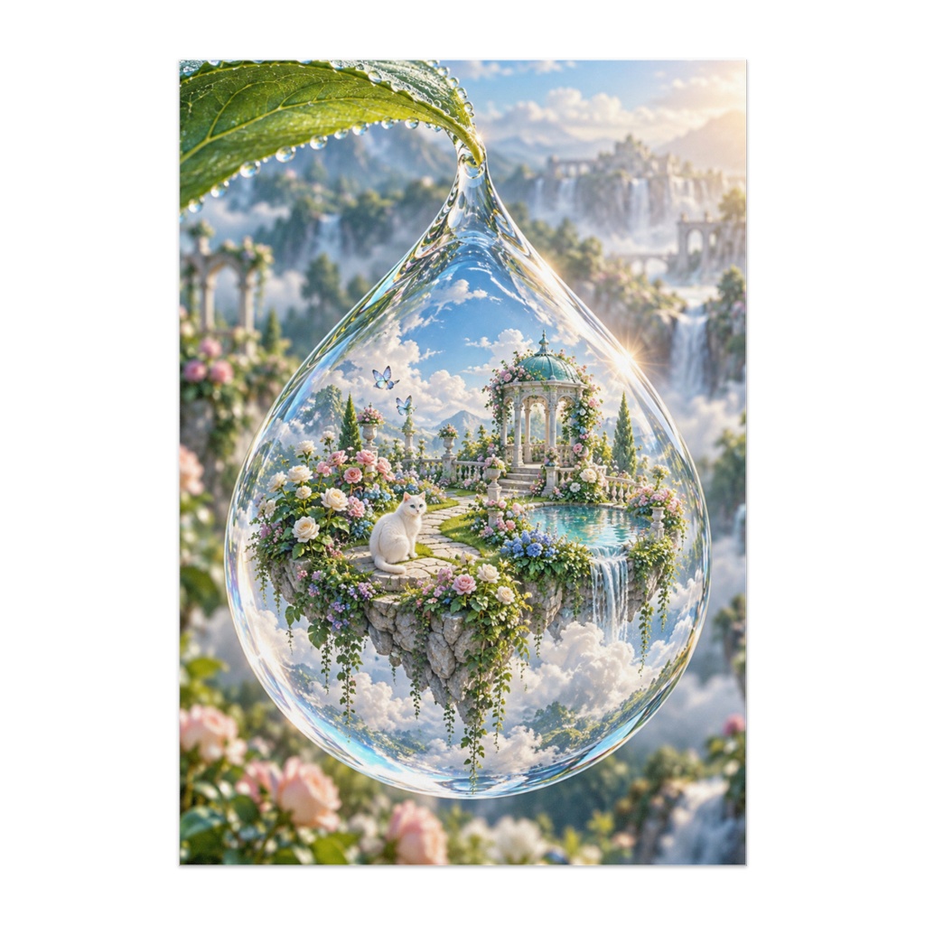 水滴の中の天空庭園｜THE DEWDROP GARDEN｜幻想アートポスター