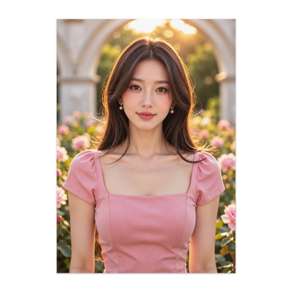 ROSE GOLD｜夕暮れの薔薇園 — リアル美女アートポスター