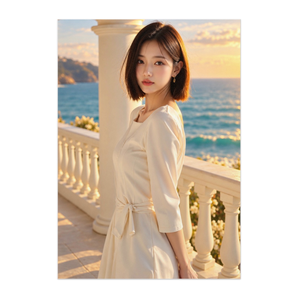 IVORY SUNSET｜夕映えの海辺 — リアル美女アートポスター