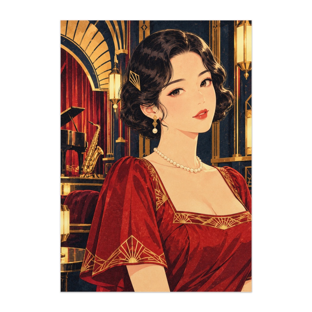 紅のジャズナイト｜モガレトロポスター