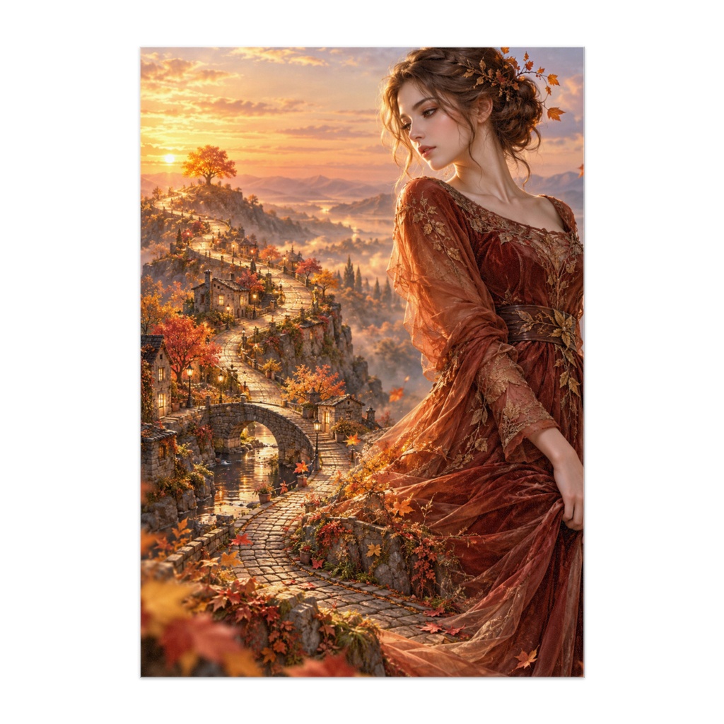 AUTUMN CITY WITHIN｜秋の街を宿す女性｜夕暮れの幻想都市 セミリアルアート