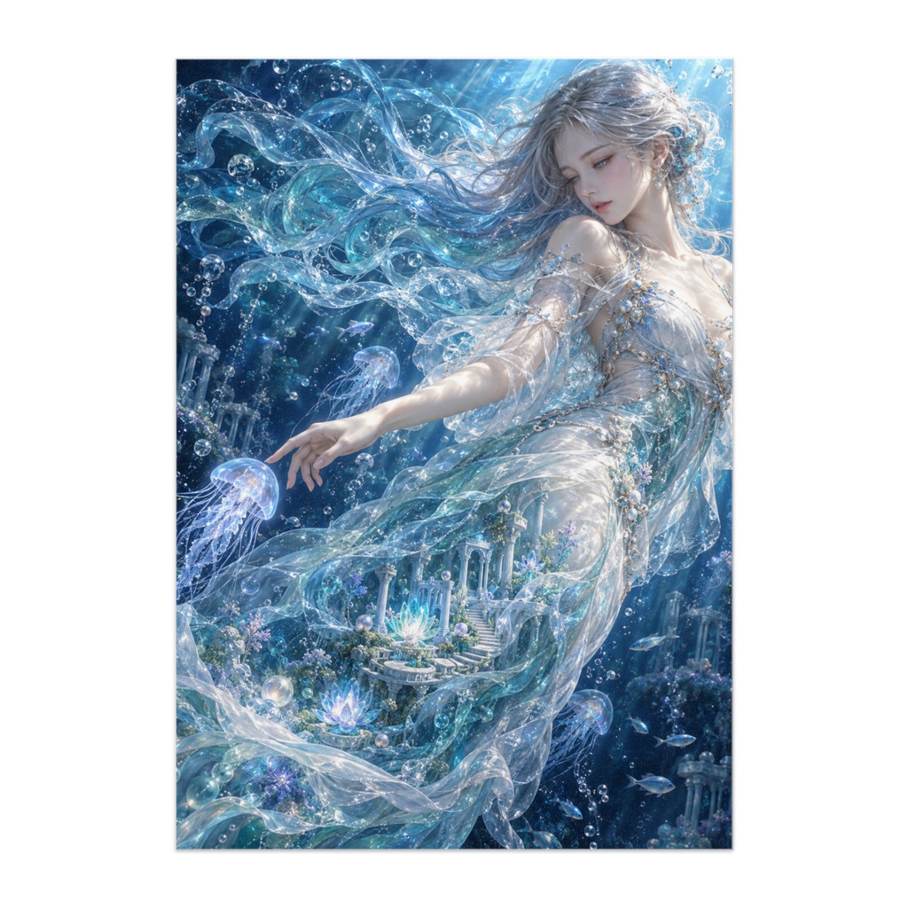 ABYSSAL GARDEN|深海庭園を宿す女性|水と光の幻想セミリアルアート