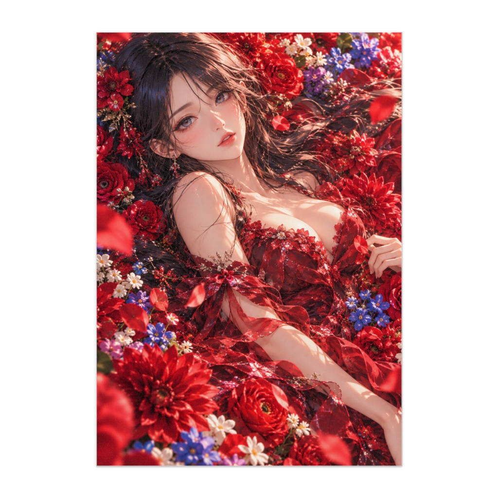 CRIMSON BLOOM｜深紅の花海｜花彩に溶ける彼女｜幻想美女アート