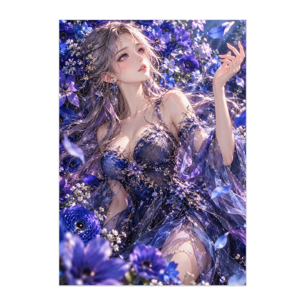 AZURE PETALS｜蒼花の夢｜花彩に溶ける彼女｜青紫の幻想美女アート