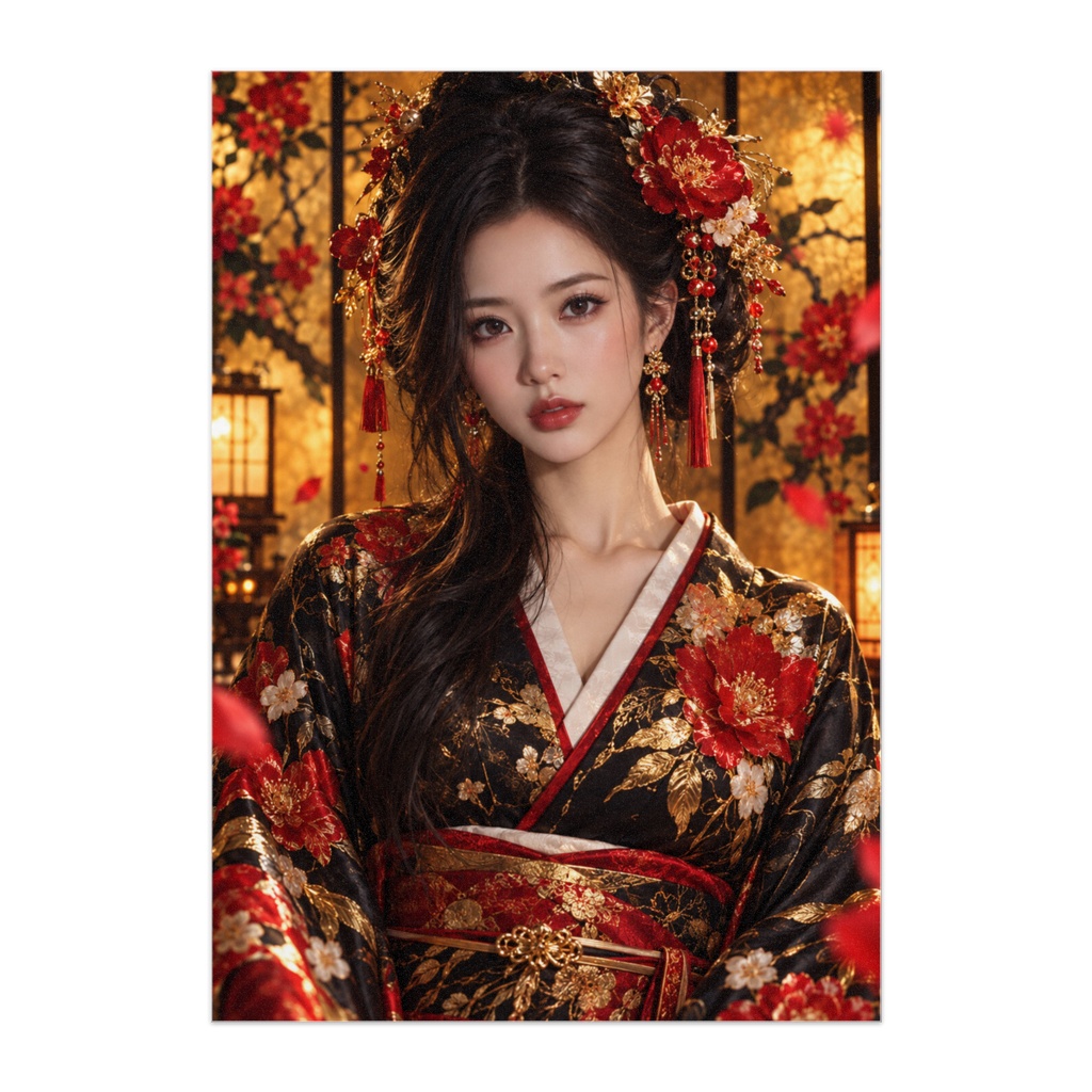深紅の椿姫｜CRIMSON CAMELLIA｜幻想和装アートポスター