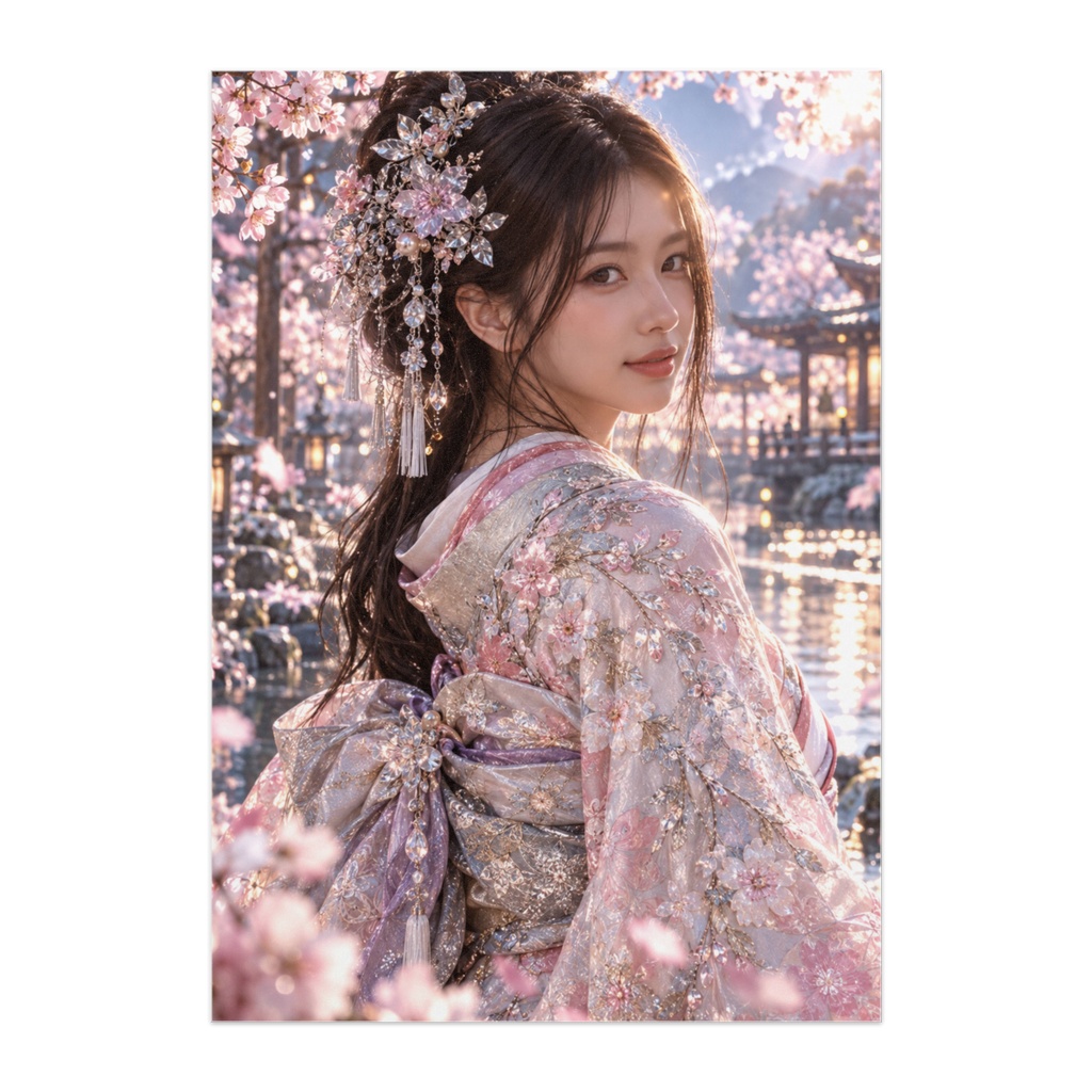 銀桜の幻想｜SILVER SAKURA DREAM｜幻想和装アートポスター