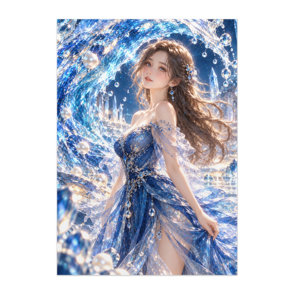 蒼い水晶の波|SAPPHIRE TIDE ― 幻想アートポスター