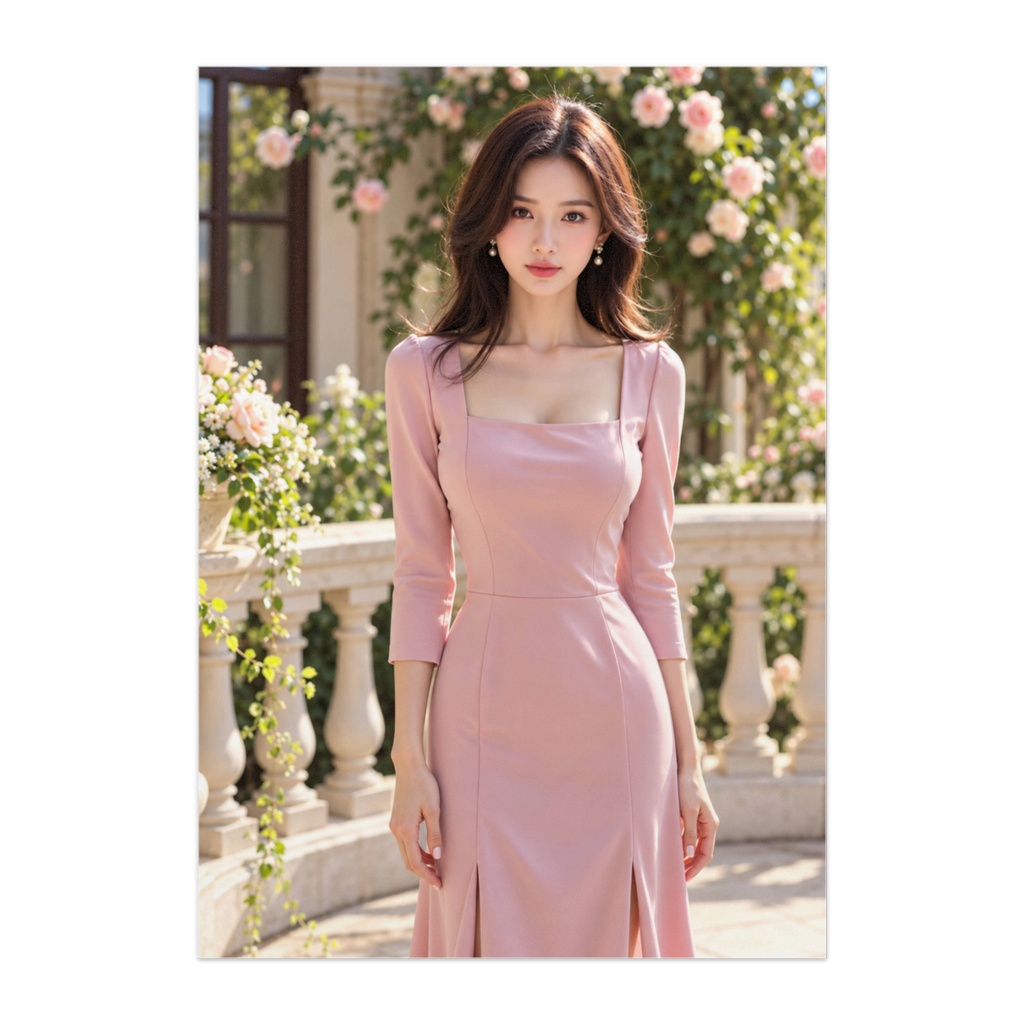 ROSE ÉLÉGANCE｜薔薇のテラス — エレガントな女性肖像ポスター