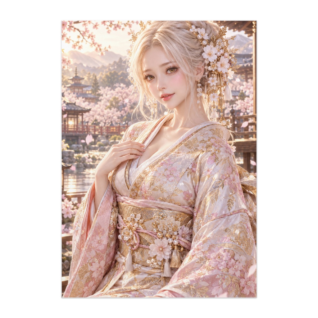 白金の花霞 — Platinum Blossom｜幻想和装美人・桜の庭園アート