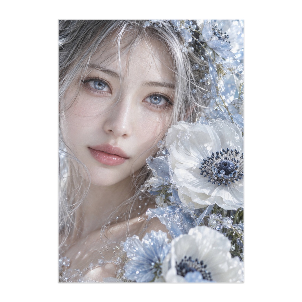 氷花の瞳 — FROZEN BLOOM｜幻想フローラル美人画・アートポスター